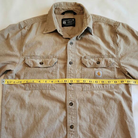 Carhartt S Loose Fit 104369-256 Short Sleeve Tan Chambray Work Shirt 100% Cotton - Picture 2 of 10